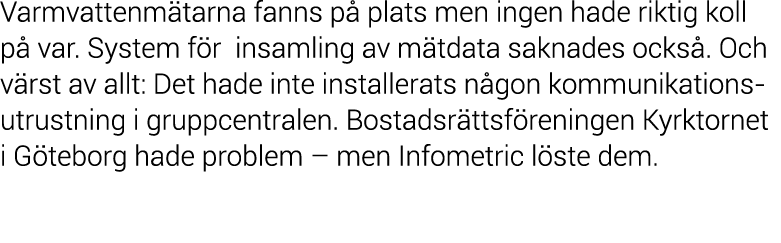 Varmvattenm tarna fanns p  plats men ingen hade riktig koll p  var  System f r insamling av m tdata saknades ocks   O   
